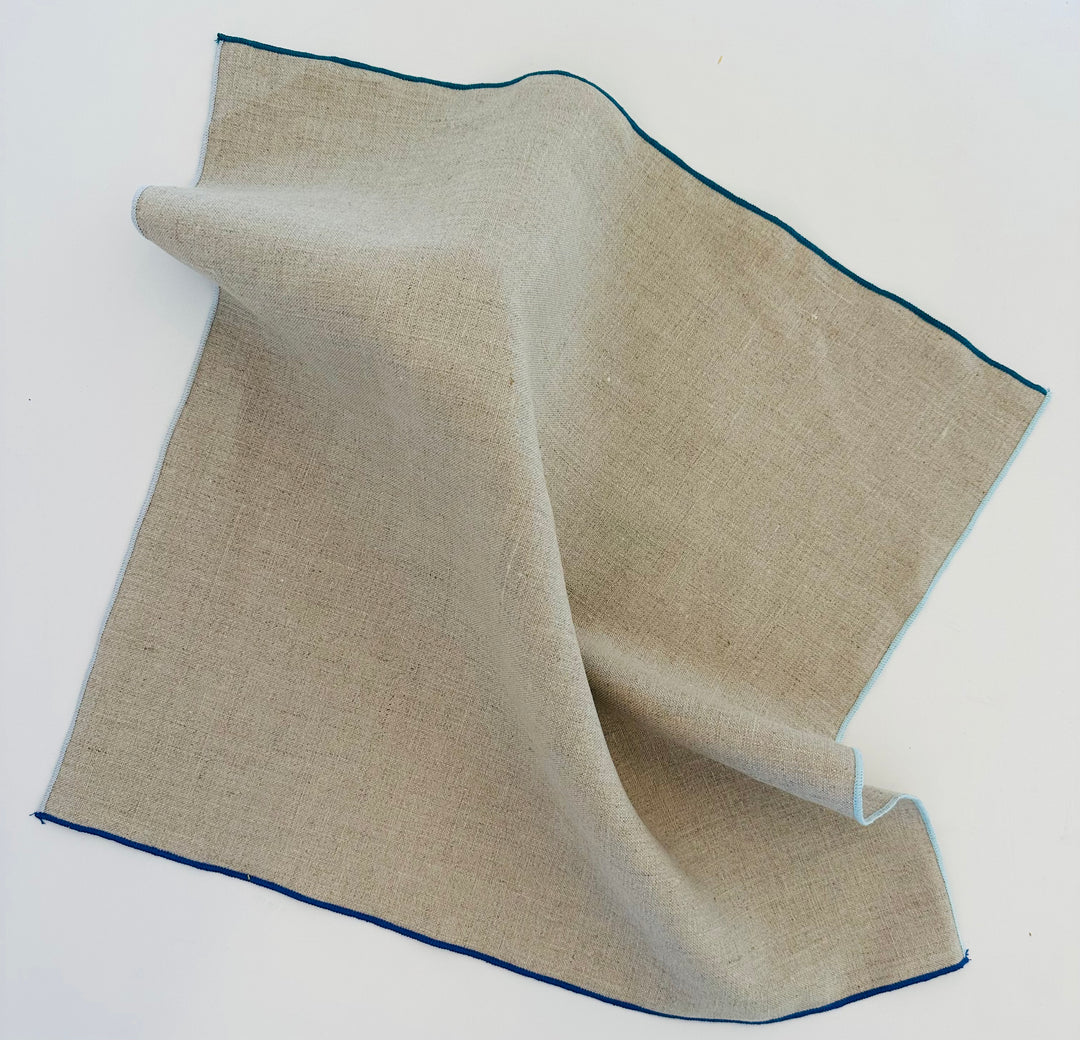 Natural Napkins with Multi Blue Trimming (Set of 4)