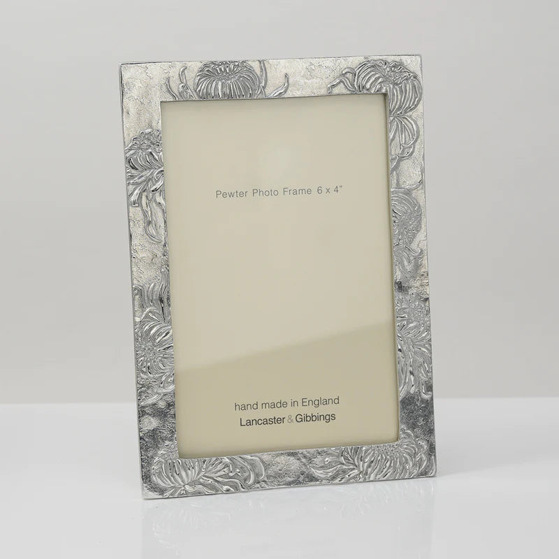 Chrysanthemum Hand Cast Pewter Photo Frame 4x6