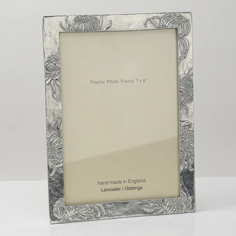 Chrysanthemum Hand Cast Pewter Photo Frame 5x7