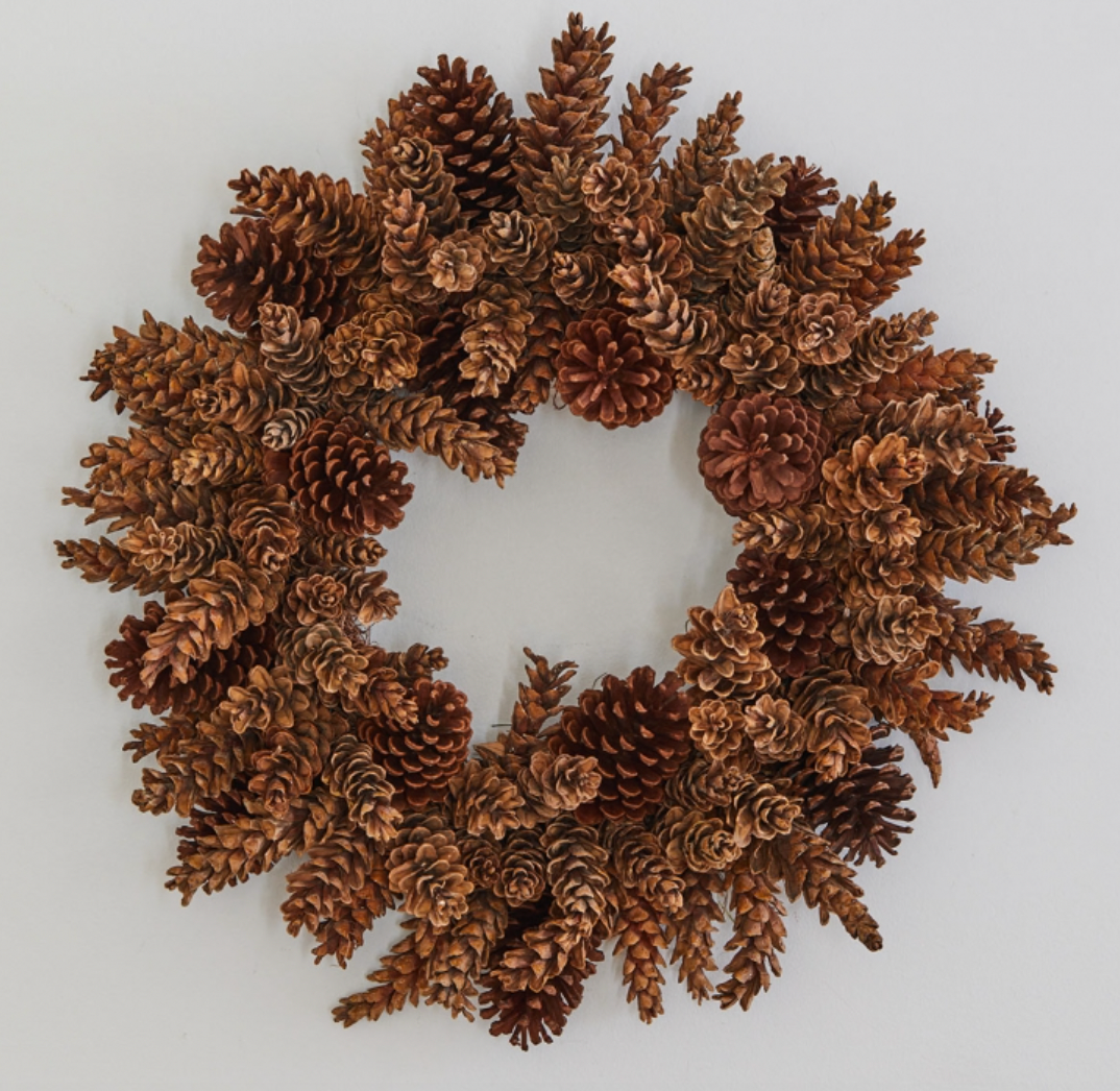Natural Pinecone Wreath 16”