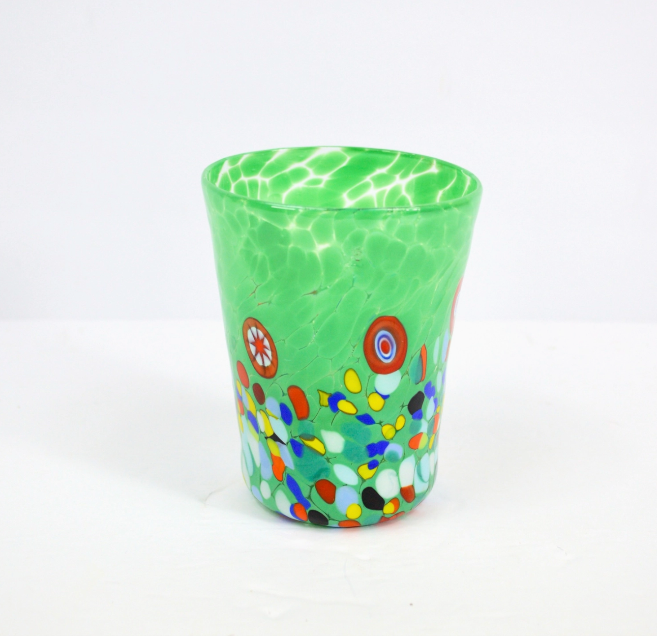 Murano Glass Tumblers, Millefiori Accents, Multi Colors