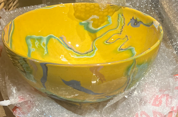 Marbled Yellow Large Salad Bowl / Damaged