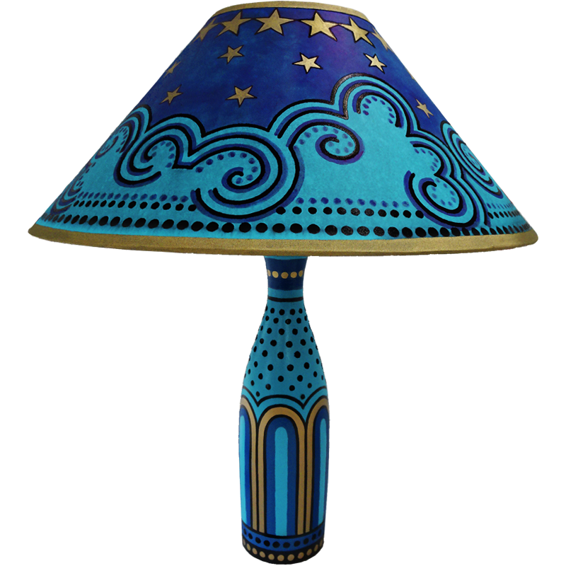 Blue/Gold Clouds & Stars Lamp, Tall