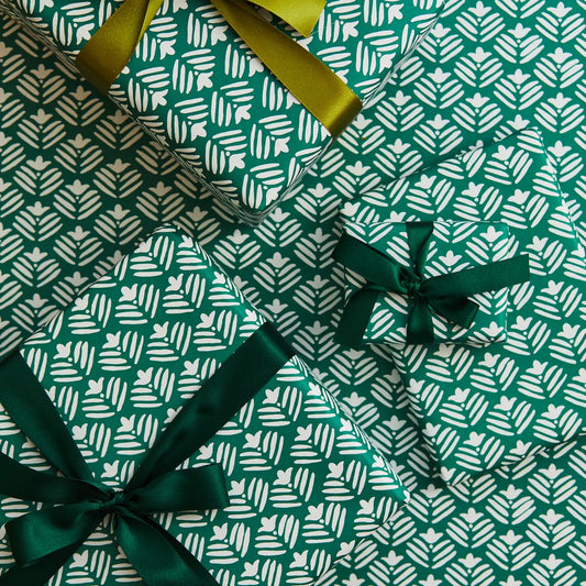 Geo Flower Gift Wrap Green