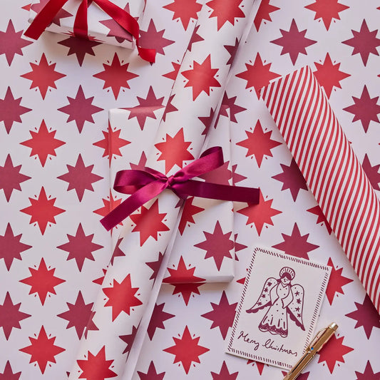Gift Wrap Stars in Red