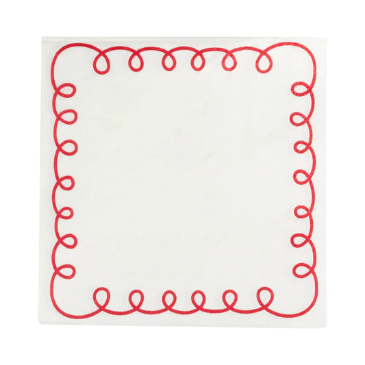Red and Cream Scallop Border Paper Cocktail Napkin