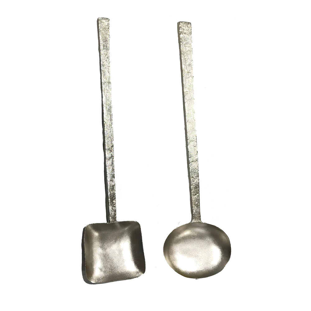 Silver Geometry Salad Server Set