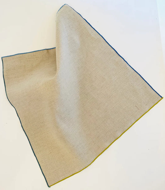 Natural Linen Napkins with Green & Blue Hem (Set of 4)
