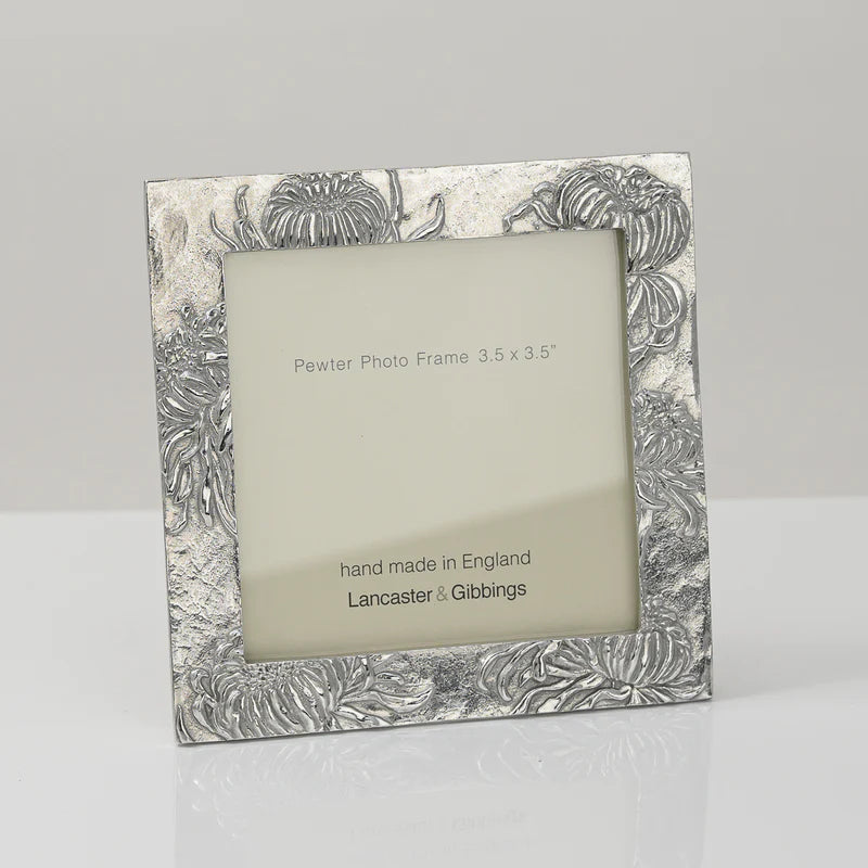 Chrysanthemum Hand Cast Pewter Photo Frame 3.5x3.5