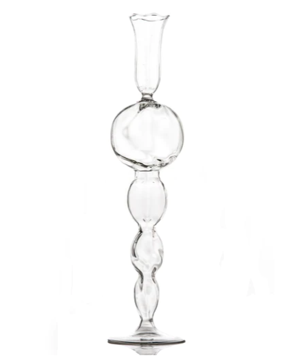 Clear Glass Candlestick with Large, Round Ball