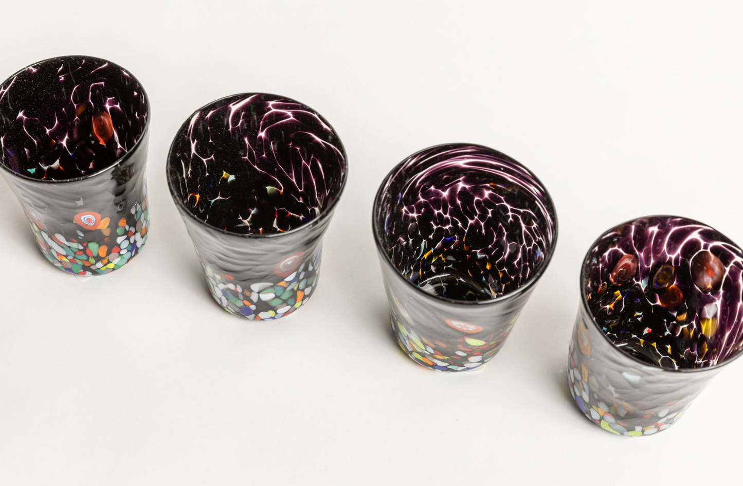 Murano Glass Tumblers, Millefiori Accents, Multi Colors