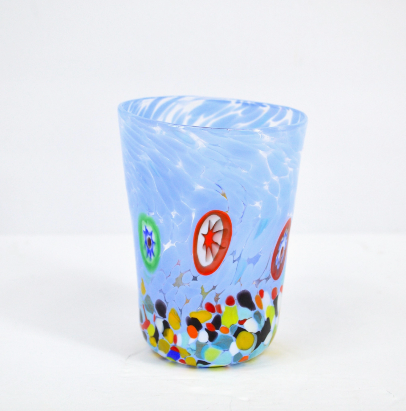 Murano Glass Tumblers, Millefiori Accents, Multi Colors