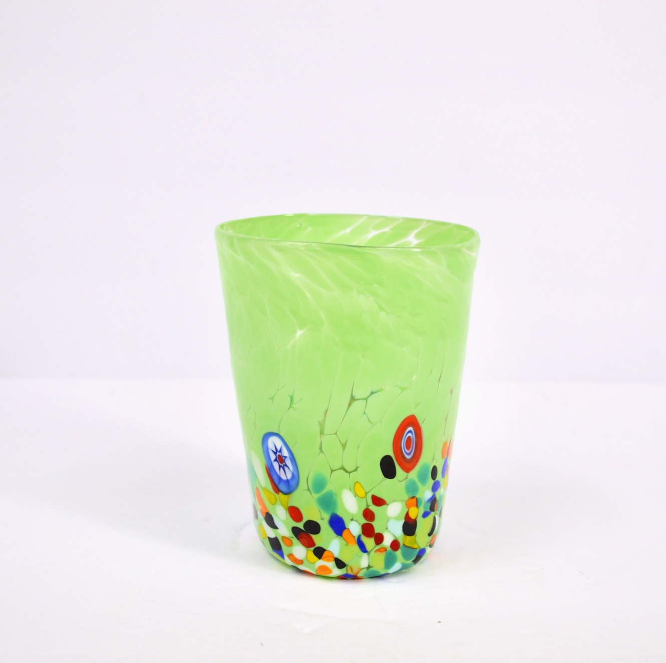 Murano Glass Tumblers, Millefiori Accents, Multi Colors
