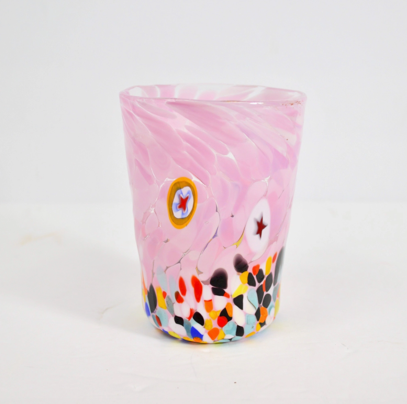 Murano Glass Tumblers, Millefiori Accents, Multi Colors