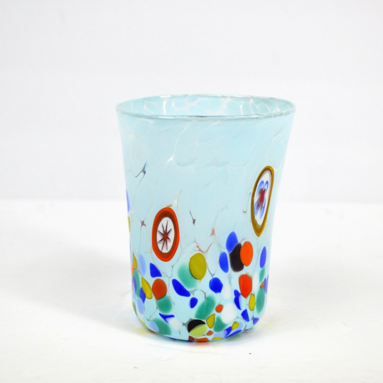 Murano Glass Tumblers, Millefiori Accents, Multi Colors