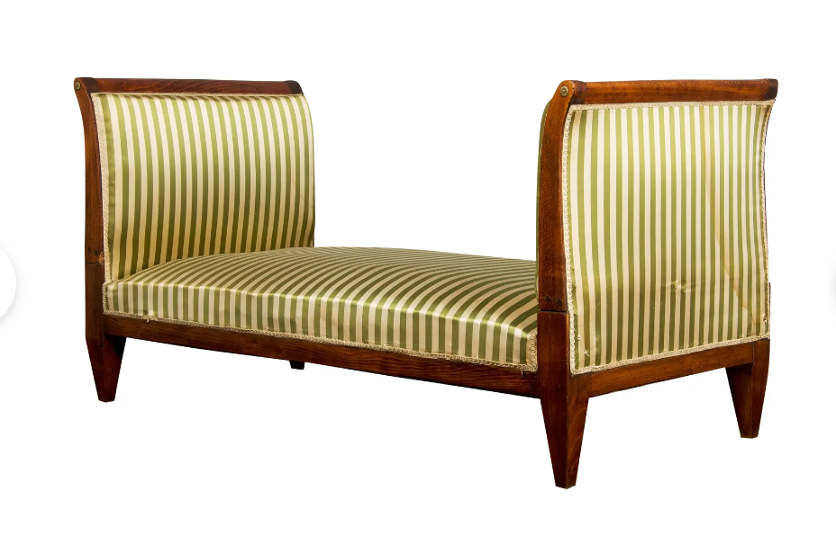 Antique French Directoire Style Oak Daybed with Striped Silk