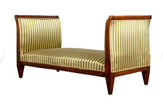 Antique French Directoire Style Oak Daybed with Striped Silk