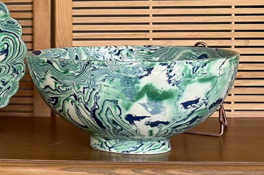 Marbled Blue/Green Large Salad Bowl