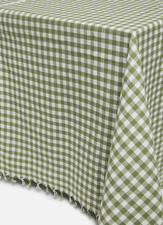 Mini Gingham Olive Tablecloth, Large