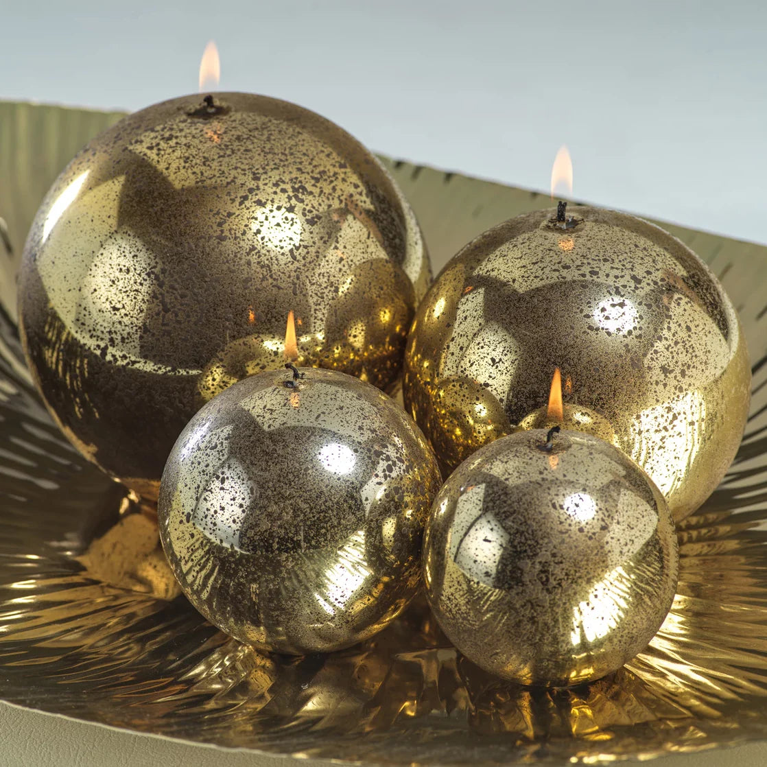 Shiny Metallic Ball Candle, Antique Gold