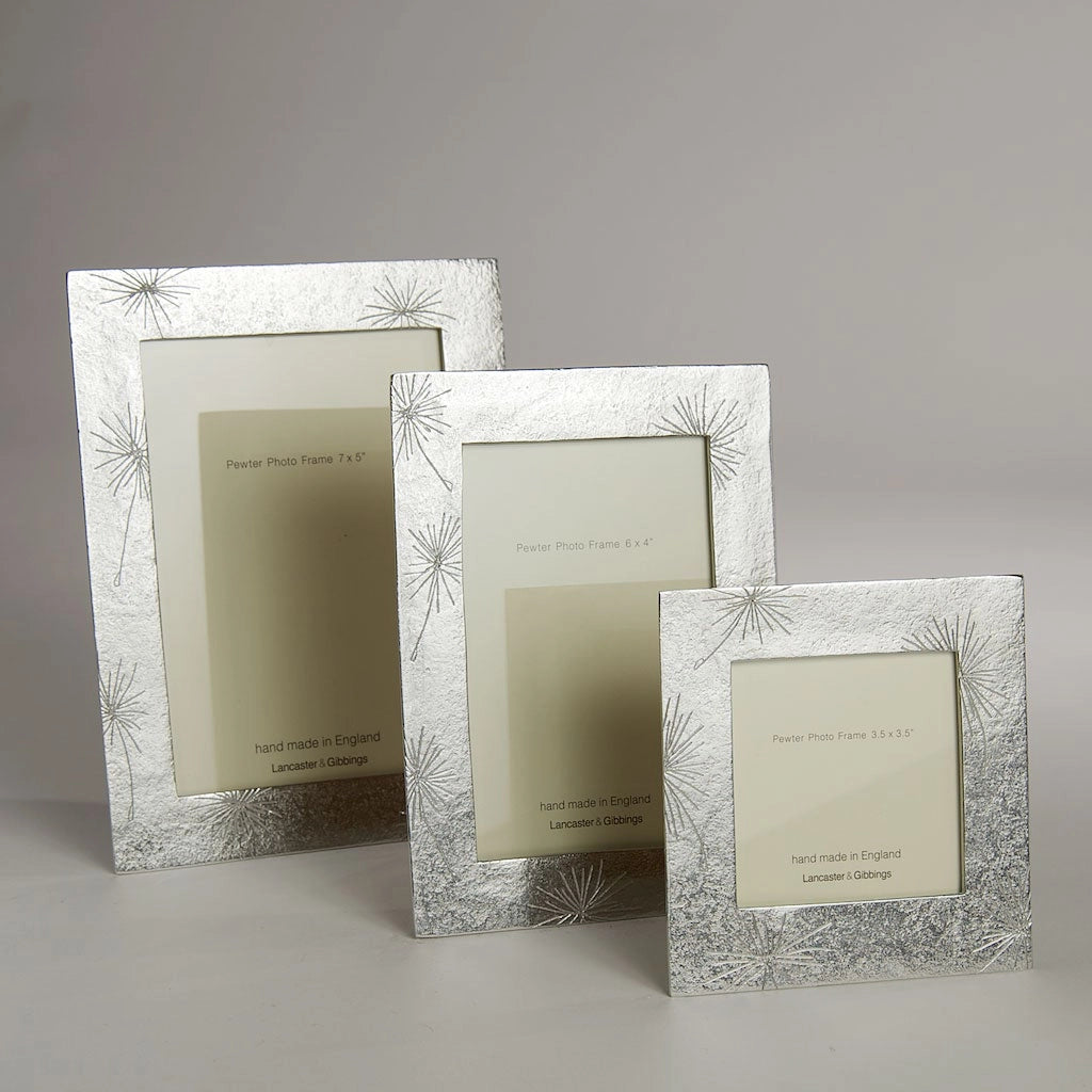Scratched Flowers Hand Cast Pewter Photo Frames