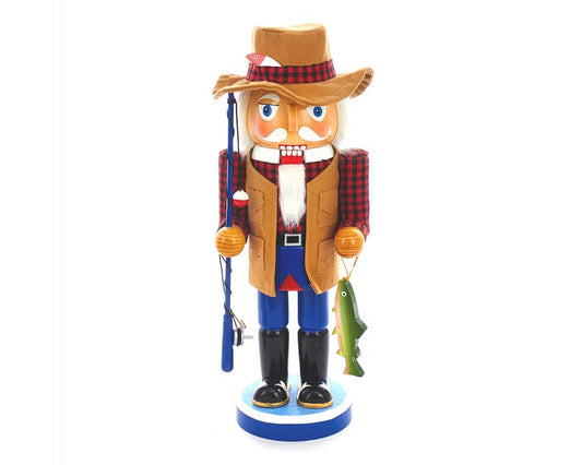 12"Wooden Fishing Man Nutcracker