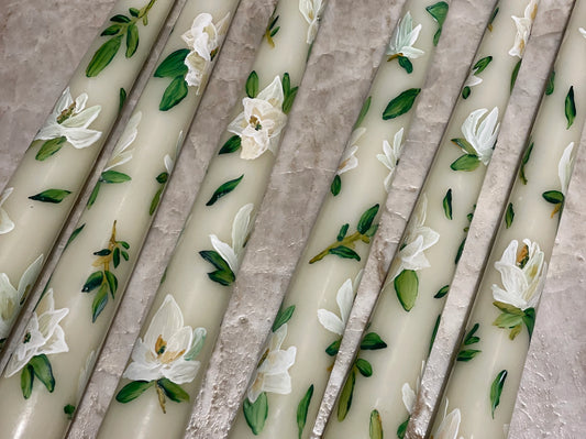Ivory Magnolia Floral 10" Taper Candle